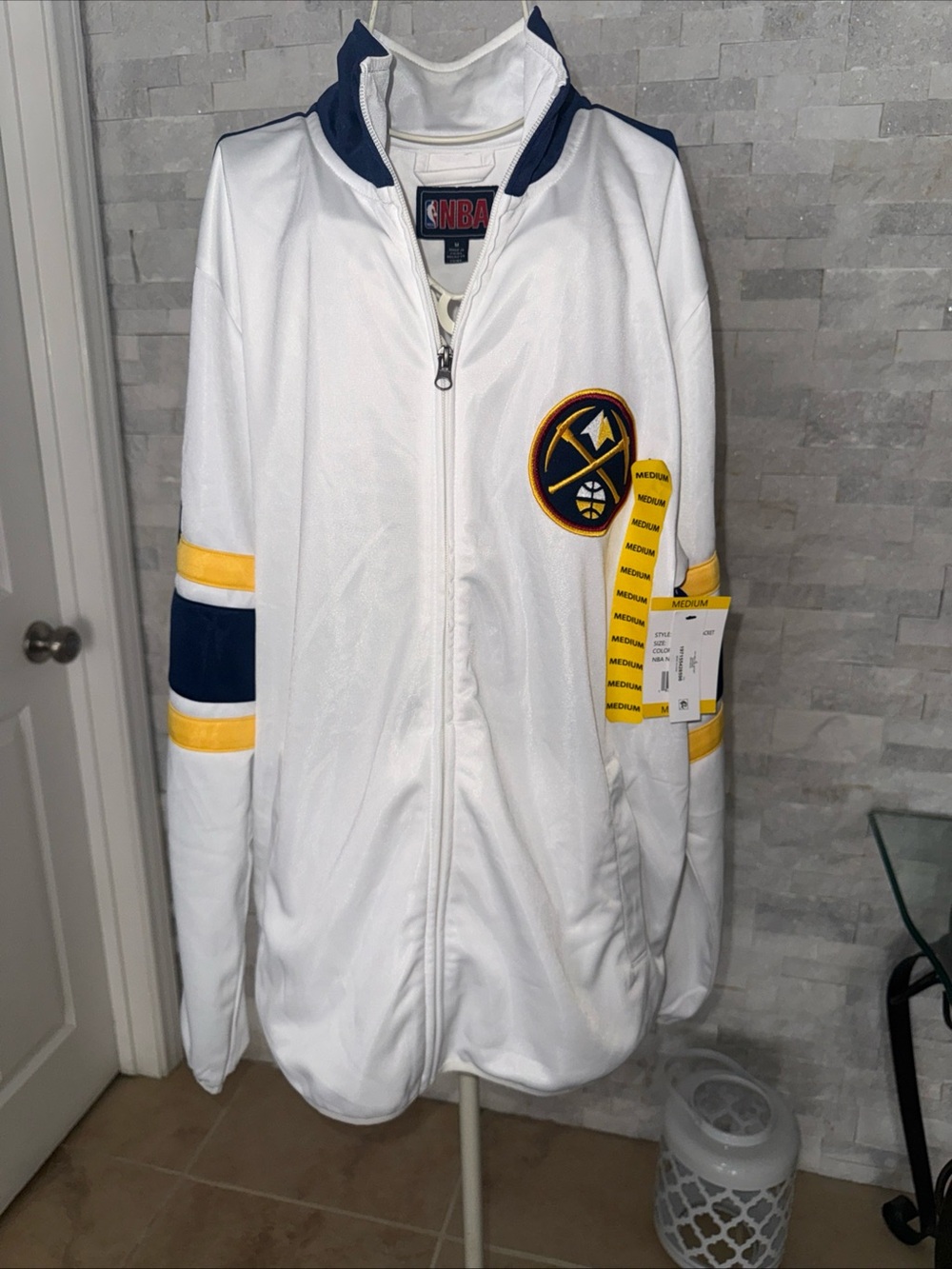 NWT G111 NBA Denver Nuggets White Navy & YellowTrack Jacket M